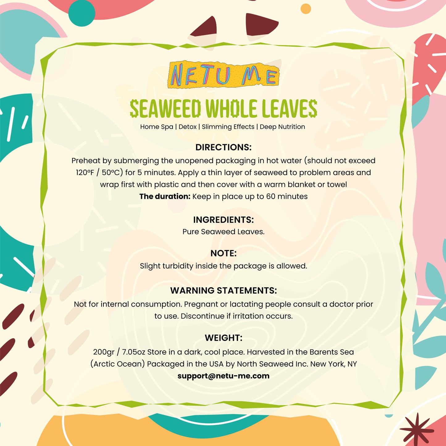 Seaweed Firming Body Wrapping for Anti-Aging, Anti-Sagging, Whole Wet Leaves Provide Fat Lifting and Detox